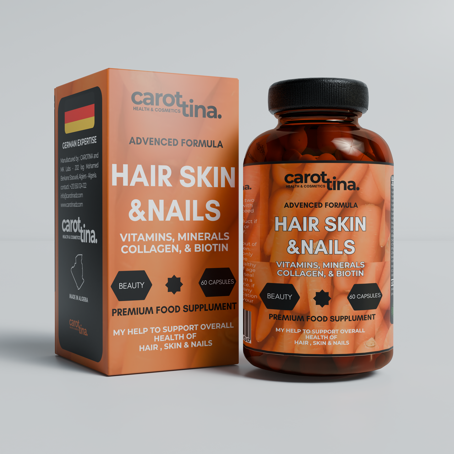 HAIR, SKIN & NAILS | 60 CAPS - Complément Alimentaire By Carotina®