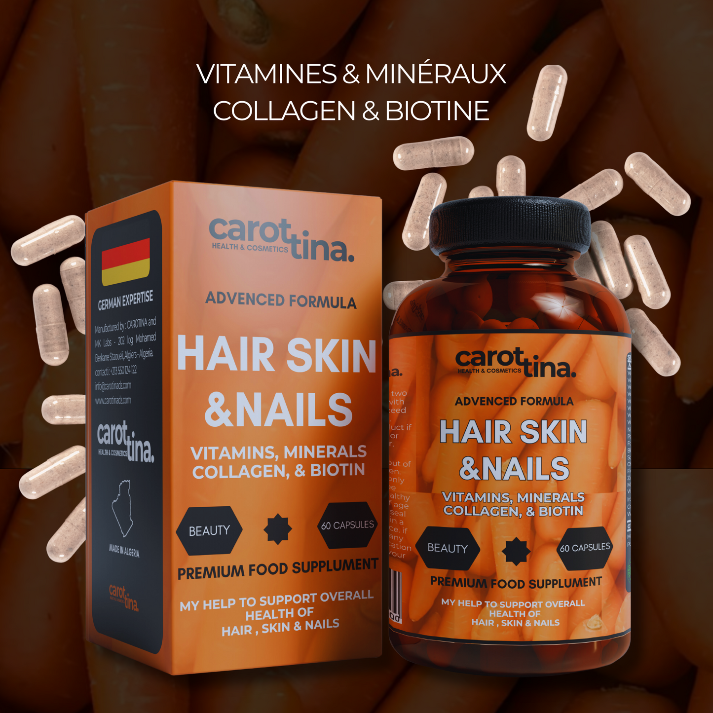 HAIR, SKIN & NAILS | 60 CAPS - Complément Alimentaire By Carotina®